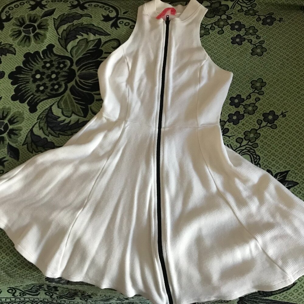 Front zipper sleeveless Eight Sixty white midi Women's A-Line Dress